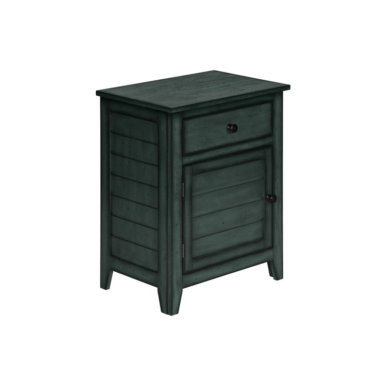 I 3949 - Table D'appoint, Table De Nuit, Tiroir De Rangement, Bout, Table D'appoint, Chambre À Coucher, Lampe, Rangement, Placage Bleu Antique, Transitionnel - Simple Boutique