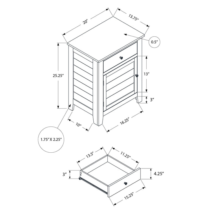 I 3950 - Table D'appoint, Table De Nuit, Tiroir De Rangement, Bout, Table D'appoint, Chambre À Coucher, Lampe, Rangement, Placage Gris, Transitionnel - Simple Boutique