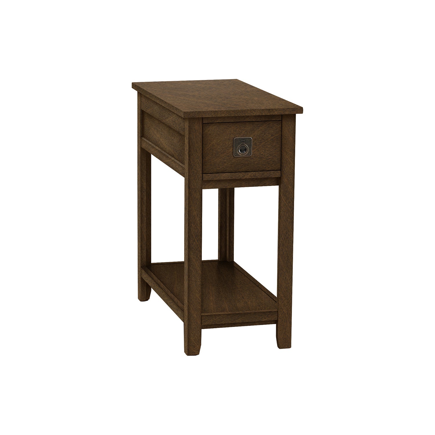 I 3953 - Table D'appoint, Bout, Table D'appoint, Table De Nuit, Chambre À Coucher, Étroit, Tiroir De Rangement, Placage Brun, Transitionnel - Simple Boutique