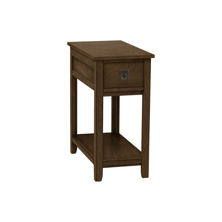I 3953 - Table D'appoint, Bout, Table D'appoint, Table De Nuit, Chambre À Coucher, Étroit, Tiroir De Rangement, Placage Brun, Transitionnel - Simple Boutique