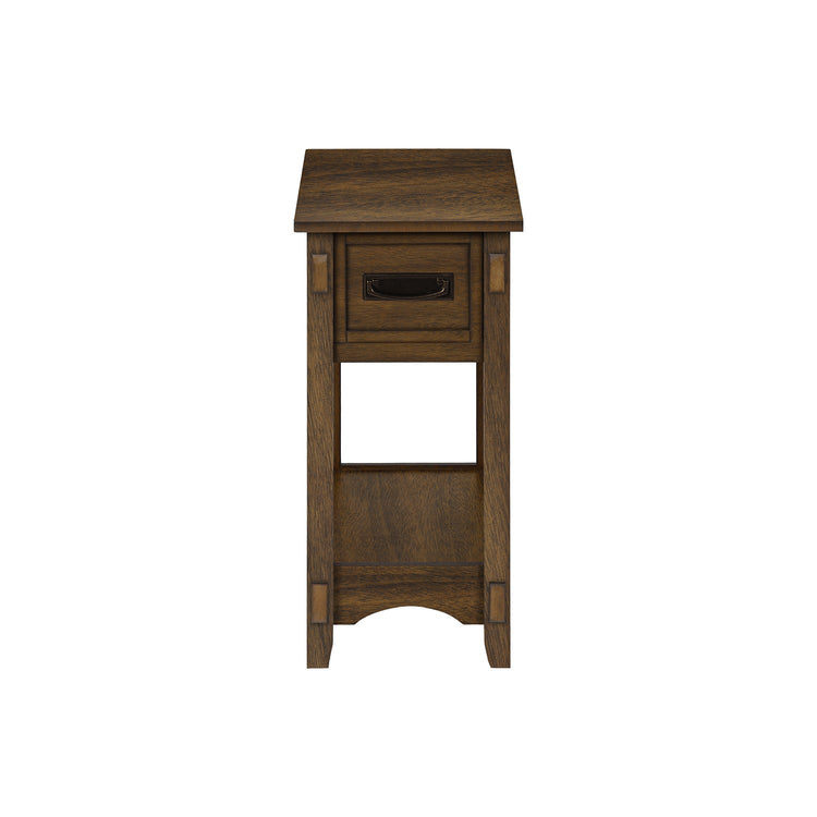 I 3955 - Table D'appoint, Bout, Table D'appoint, Table De Nuit, 2 Niveaux, Étroit, Tiroir De Rangement, Placage Brun, Transitionnel - Simple Boutique