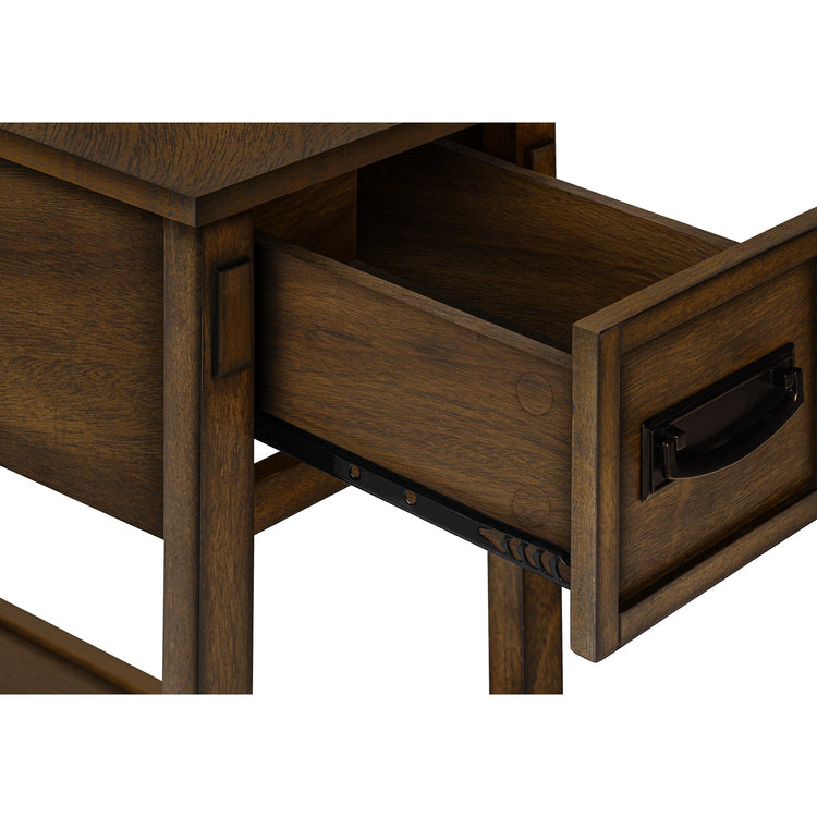 I 3955 - Table D'appoint, Bout, Table D'appoint, Table De Nuit, 2 Niveaux, Étroit, Tiroir De Rangement, Placage Brun, Transitionnel - Simple Boutique