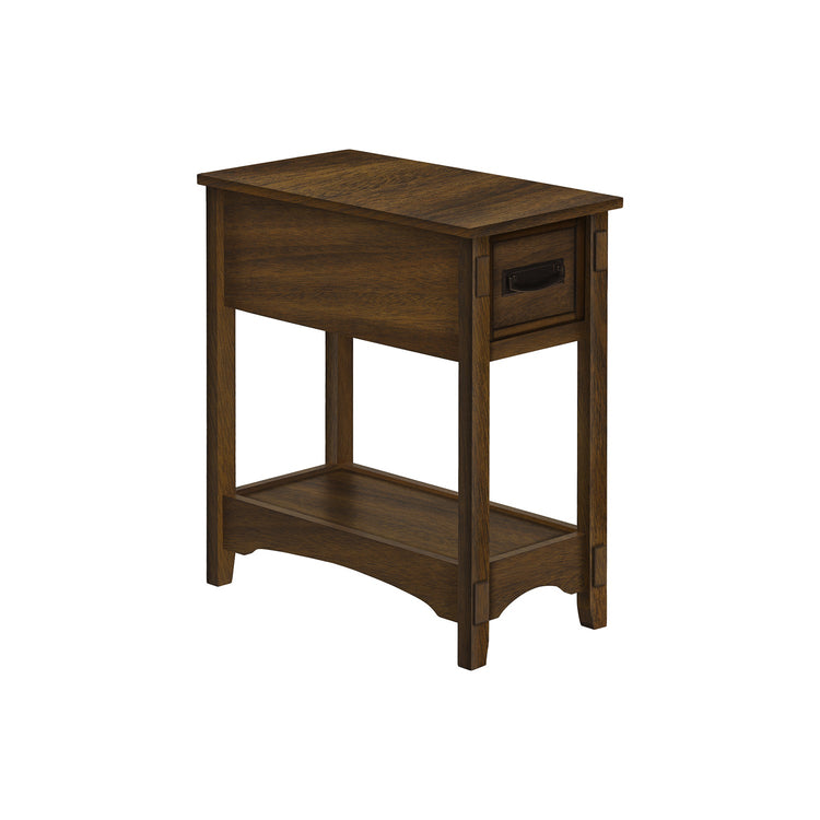 I 3955 - Table D'appoint, Bout, Table D'appoint, Table De Nuit, 2 Niveaux, Étroit, Tiroir De Rangement, Placage Brun, Transitionnel - Simple Boutique