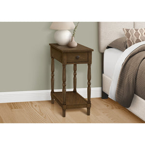 I 3957 - Table D'appoint, 2 Niveaux, Bout, Table D'appoint, Table De Nuit, Chambre À Coucher, Étroit, Lampe, Tiroir De Rangement, Placage Brun, Traditionnel - Simple Boutique