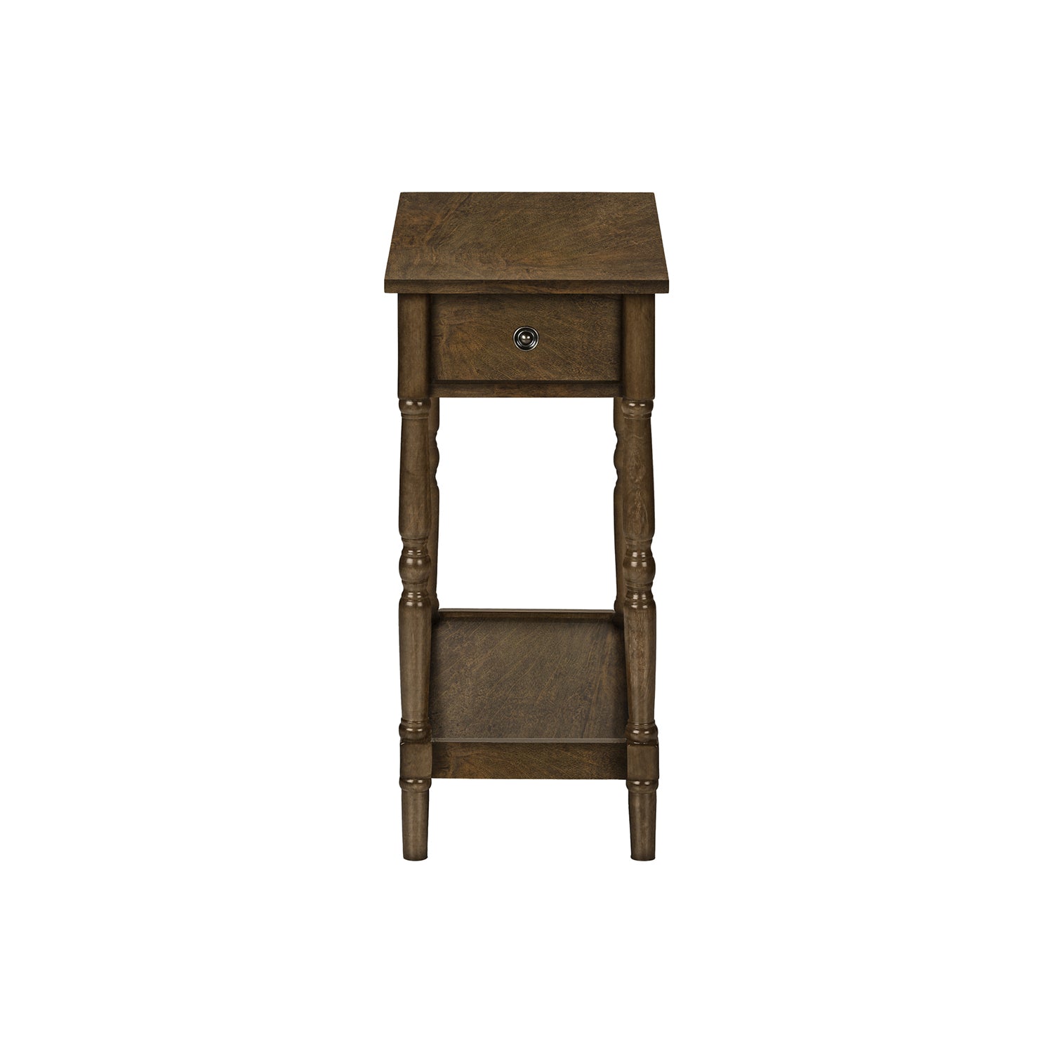 I 3957 - Table D'appoint, 2 Niveaux, Bout, Table D'appoint, Table De Nuit, Chambre À Coucher, Étroit, Lampe, Tiroir De Rangement, Placage Brun, Traditionnel - Simple Boutique