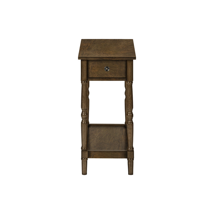 I 3957 - Table D'appoint, 2 Niveaux, Bout, Table D'appoint, Table De Nuit, Chambre À Coucher, Étroit, Lampe, Tiroir De Rangement, Placage Brun, Traditionnel - Simple Boutique