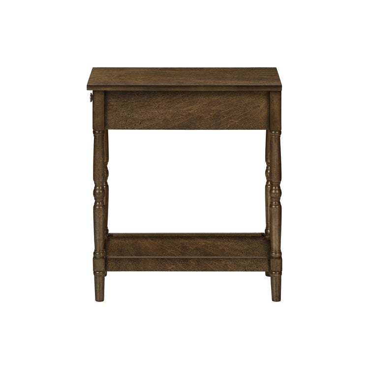 I 3957 - Table D'appoint, 2 Niveaux, Bout, Table D'appoint, Table De Nuit, Chambre À Coucher, Étroit, Lampe, Tiroir De Rangement, Placage Brun, Traditionnel - Simple Boutique