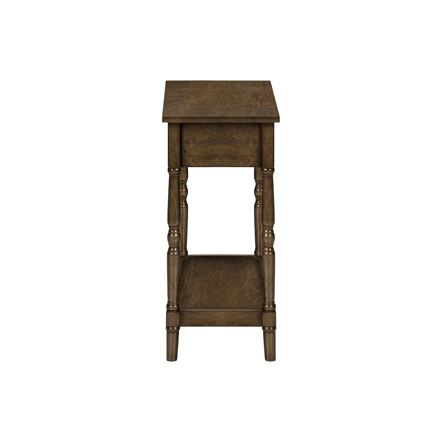 I 3957 - Table D'appoint, 2 Niveaux, Bout, Table D'appoint, Table De Nuit, Chambre À Coucher, Étroit, Lampe, Tiroir De Rangement, Placage Brun, Traditionnel - Simple Boutique