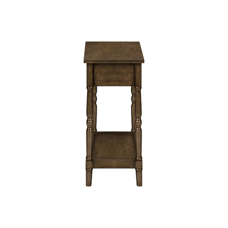 I 3957 - Table D'appoint, 2 Niveaux, Bout, Table D'appoint, Table De Nuit, Chambre À Coucher, Étroit, Lampe, Tiroir De Rangement, Placage Brun, Traditionnel - Simple Boutique