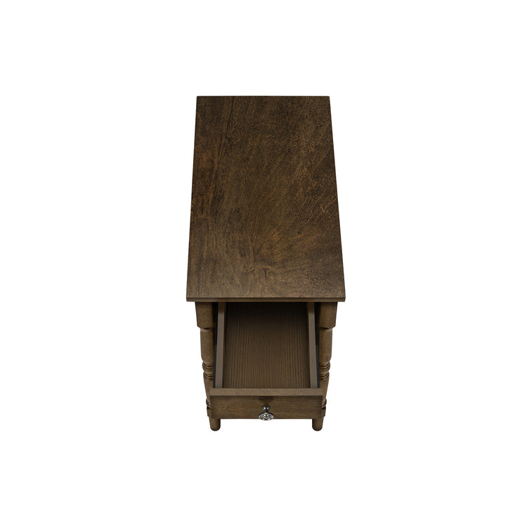 I 3957 - Table D'appoint, 2 Niveaux, Bout, Table D'appoint, Table De Nuit, Chambre À Coucher, Étroit, Lampe, Tiroir De Rangement, Placage Brun, Traditionnel - Simple Boutique
