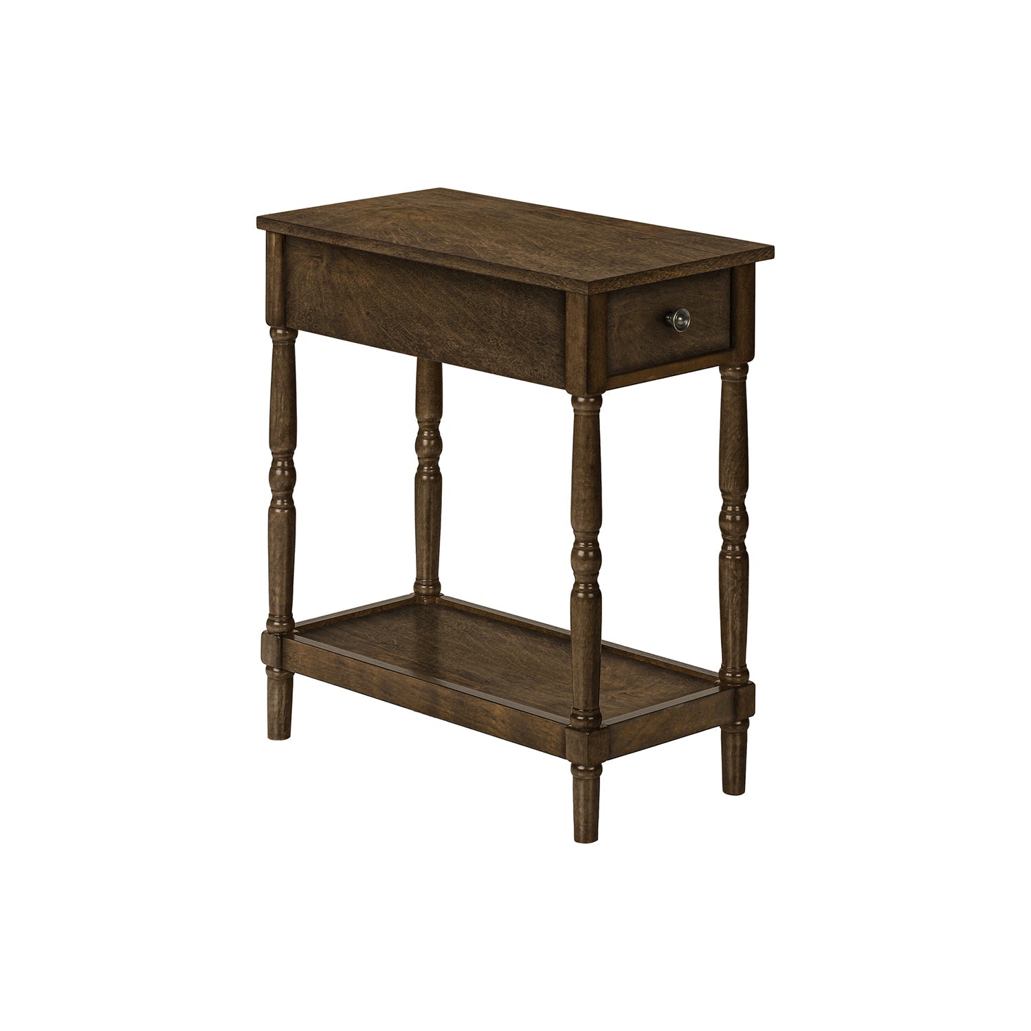 I 3957 - Table D'appoint, 2 Niveaux, Bout, Table D'appoint, Table De Nuit, Chambre À Coucher, Étroit, Lampe, Tiroir De Rangement, Placage Brun, Traditionnel - Simple Boutique