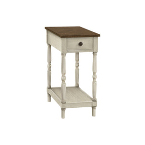 I 3958 - Table D'appoint, 2 Niveaux, Bout, Table D'appoint, Table De Nuit, Chambre À Coucher, Étroit, Lampe, Tiroir De Rangement, Placage Brun, Placage Blanc Antique, Traditionnel - Simple Boutique
