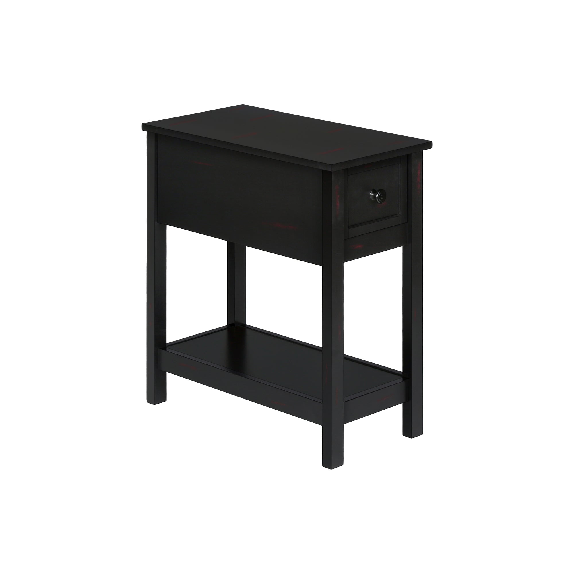 I 3961 - Table D'appoint, 2 Niveaux, Bout, Lampe, Table De Nuit, Table D'appoint, Étroit, Petit, Tiroir De Rangement, Chambre À Coucher, Placage Noir, Transitionnel - Simple Boutique