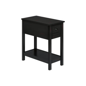 I 3961 - Table D'appoint, 2 Niveaux, Bout, Lampe, Table De Nuit, Table D'appoint, Étroit, Petit, Tiroir De Rangement, Chambre À Coucher, Placage Noir, Transitionnel - Simple Boutique