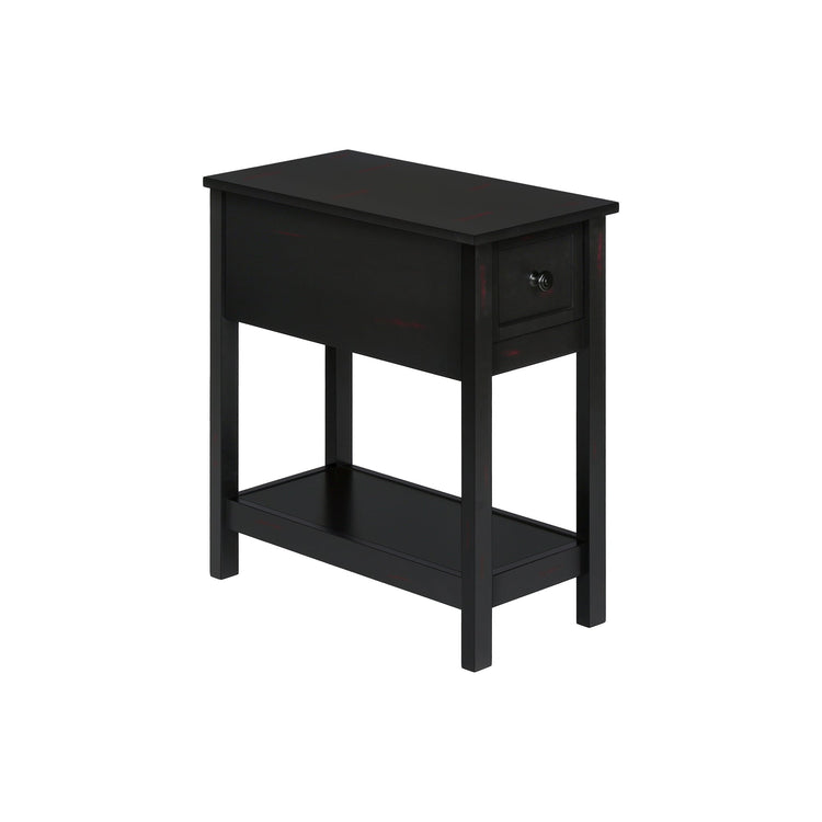 I 3961 - Table D'appoint, 2 Niveaux, Bout, Lampe, Table De Nuit, Table D'appoint, Étroit, Petit, Tiroir De Rangement, Chambre À Coucher, Placage Noir, Transitionnel - Simple Boutique