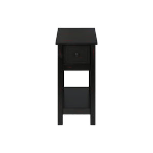 I 3961 - Table D'appoint, 2 Niveaux, Bout, Lampe, Table De Nuit, Table D'appoint, Étroit, Petit, Tiroir De Rangement, Chambre À Coucher, Placage Noir, Transitionnel - Simple Boutique
