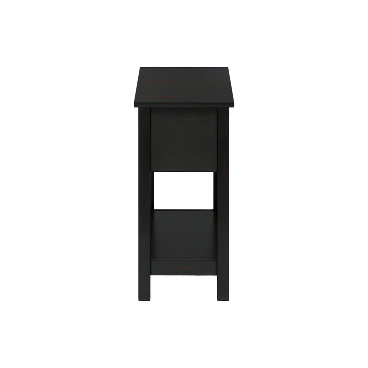 I 3961 - Table D'appoint, 2 Niveaux, Bout, Lampe, Table De Nuit, Table D'appoint, Étroit, Petit, Tiroir De Rangement, Chambre À Coucher, Placage Noir, Transitionnel - Simple Boutique