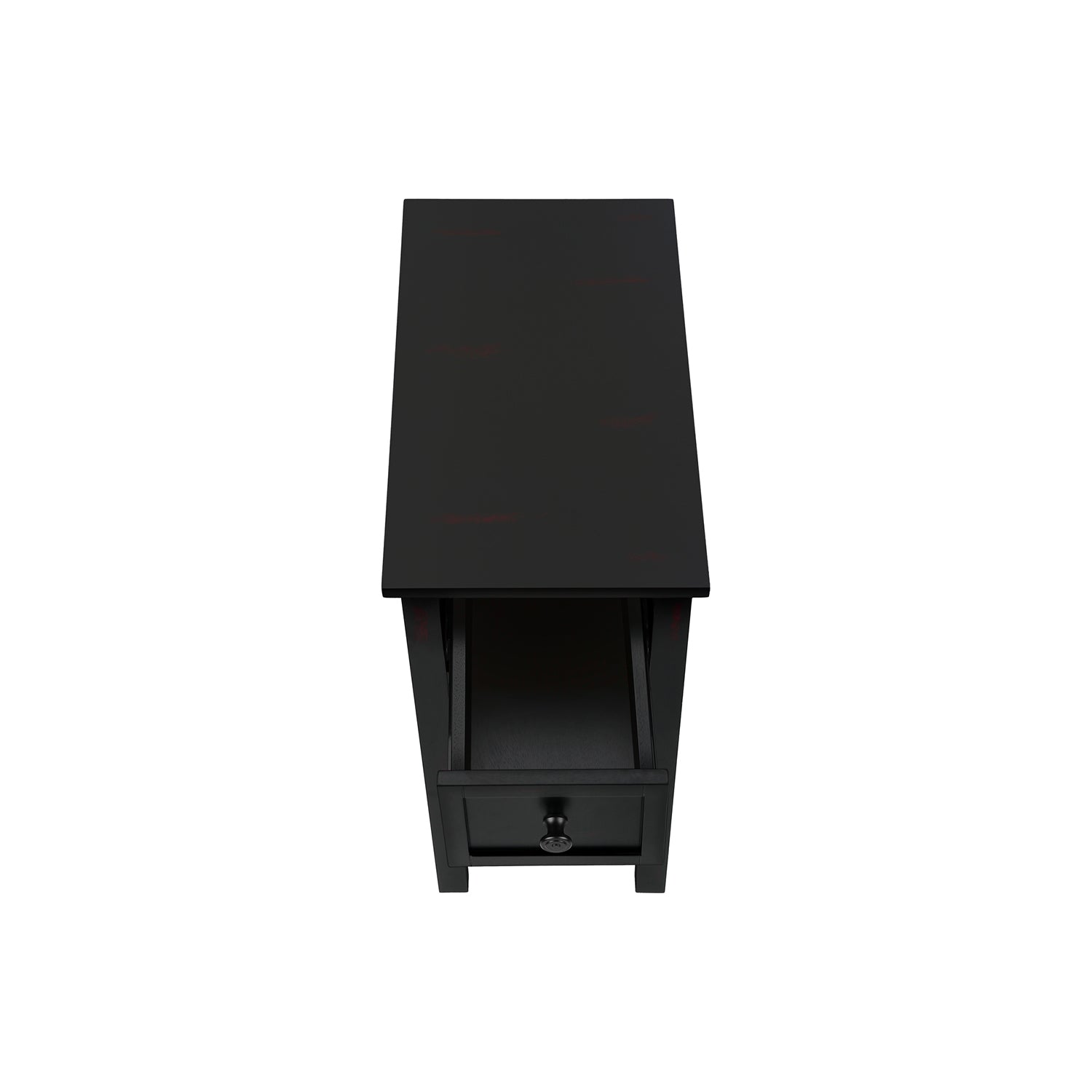I 3961 - Table D'appoint, 2 Niveaux, Bout, Lampe, Table De Nuit, Table D'appoint, Étroit, Petit, Tiroir De Rangement, Chambre À Coucher, Placage Noir, Transitionnel - Simple Boutique