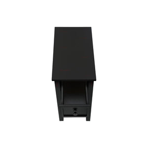 I 3961 - Table D'appoint, 2 Niveaux, Bout, Lampe, Table De Nuit, Table D'appoint, Étroit, Petit, Tiroir De Rangement, Chambre À Coucher, Placage Noir, Transitionnel - Simple Boutique