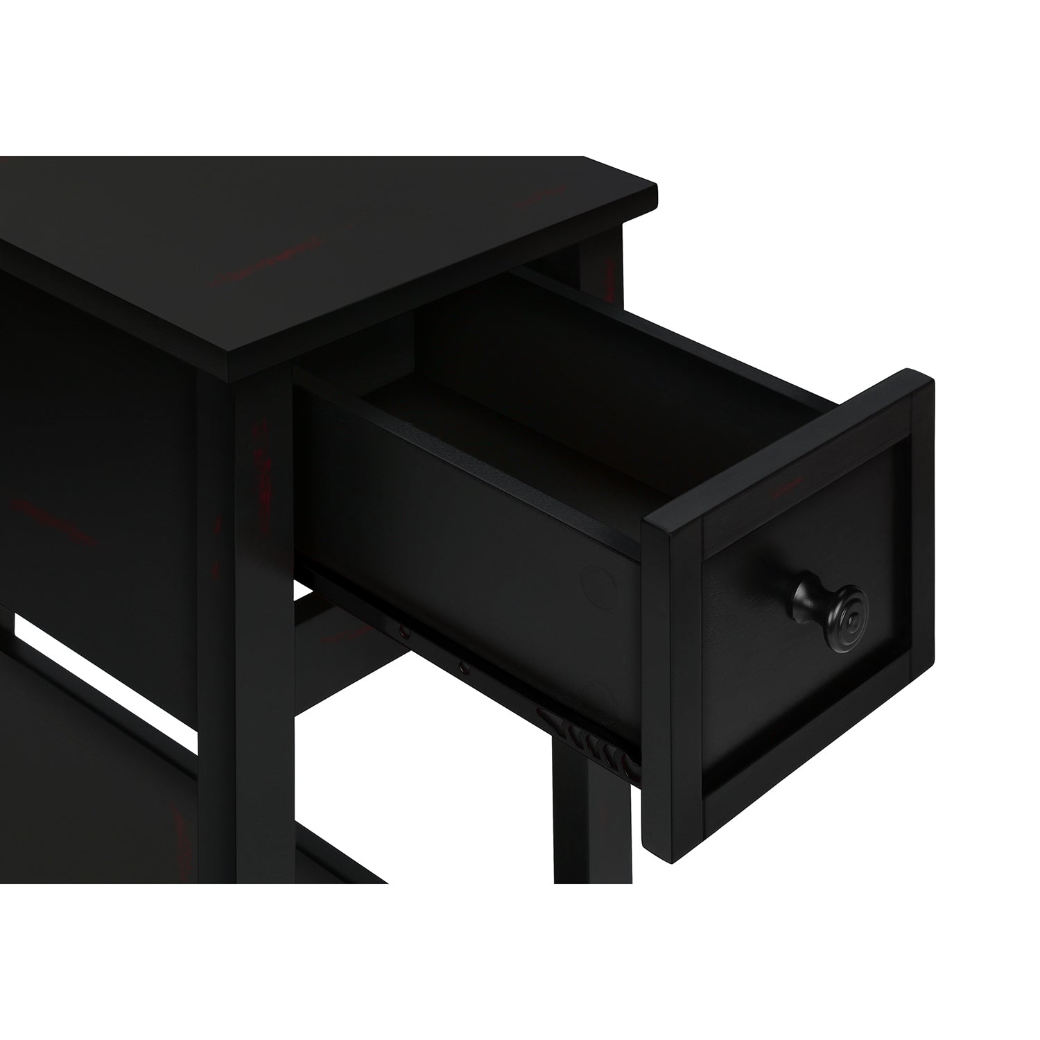 I 3961 - Table D'appoint, 2 Niveaux, Bout, Lampe, Table De Nuit, Table D'appoint, Étroit, Petit, Tiroir De Rangement, Chambre À Coucher, Placage Noir, Transitionnel - Simple Boutique