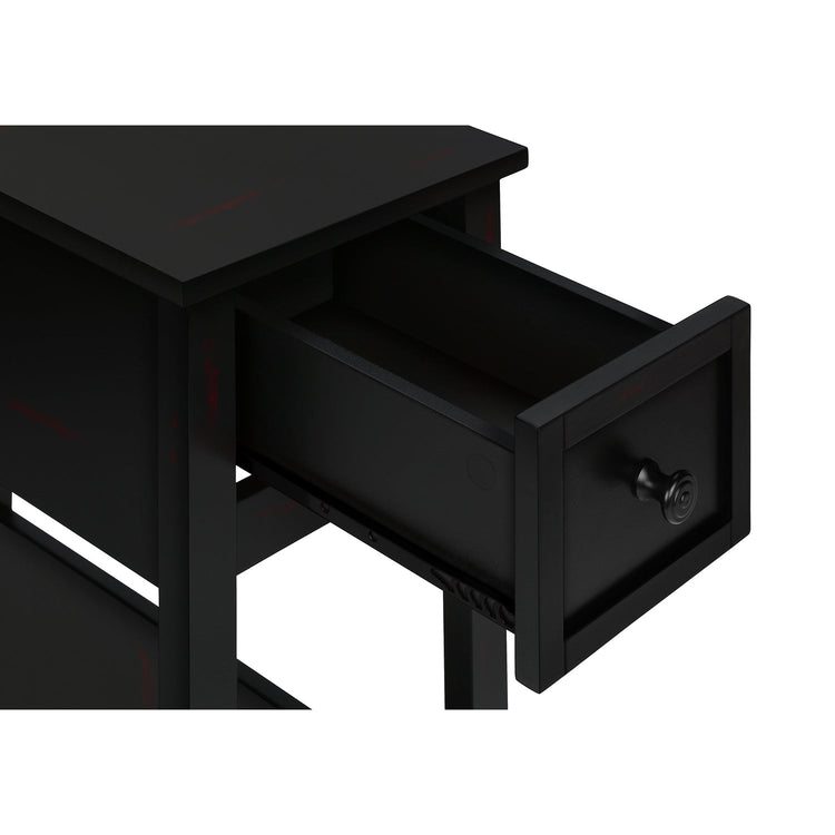I 3961 - Table D'appoint, 2 Niveaux, Bout, Lampe, Table De Nuit, Table D'appoint, Étroit, Petit, Tiroir De Rangement, Chambre À Coucher, Placage Noir, Transitionnel - Simple Boutique
