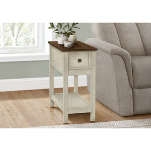 I 3962 - Table D'appoint, Bout, Table D'appoint, 2 Niveaux, Étroit, Chambre À Coucher, Lampe, Tiroir De Rangement, Placage Blanc Antique, Placage Brun, Transitionnel - Simple Boutique