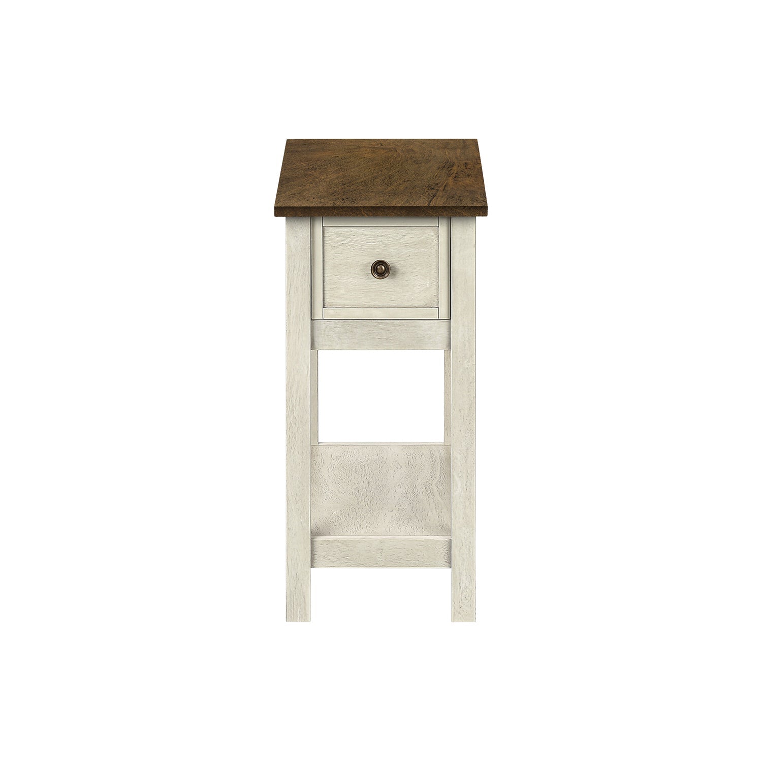 I 3962 - Table D'appoint, Bout, Table D'appoint, 2 Niveaux, Étroit, Chambre À Coucher, Lampe, Tiroir De Rangement, Placage Blanc Antique, Placage Brun, Transitionnel - Simple Boutique