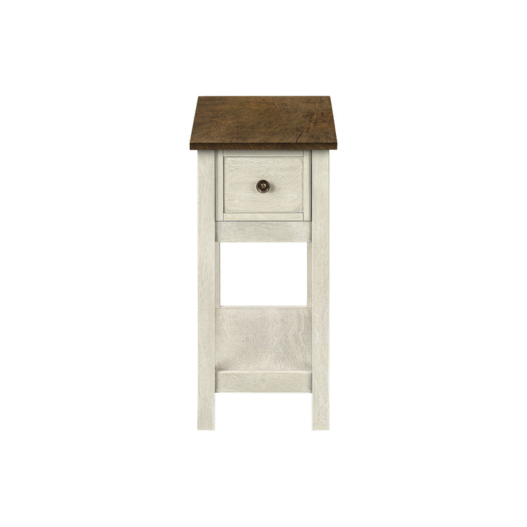 I 3962 - Table D'appoint, Bout, Table D'appoint, 2 Niveaux, Étroit, Chambre À Coucher, Lampe, Tiroir De Rangement, Placage Blanc Antique, Placage Brun, Transitionnel - Simple Boutique