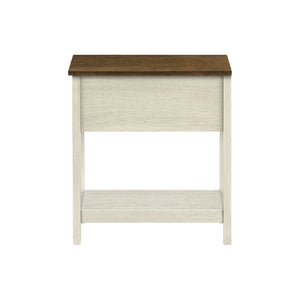 I 3962 - Table D'appoint, Bout, Table D'appoint, 2 Niveaux, Étroit, Chambre À Coucher, Lampe, Tiroir De Rangement, Placage Blanc Antique, Placage Brun, Transitionnel - Simple Boutique