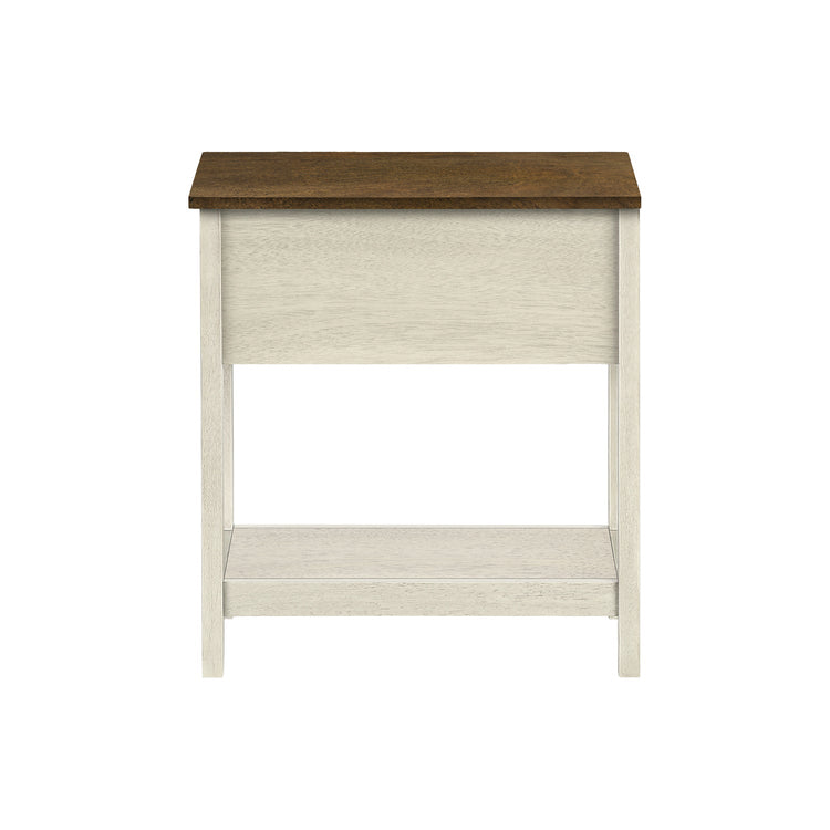 I 3962 - Table D'appoint, Bout, Table D'appoint, 2 Niveaux, Étroit, Chambre À Coucher, Lampe, Tiroir De Rangement, Placage Blanc Antique, Placage Brun, Transitionnel - Simple Boutique
