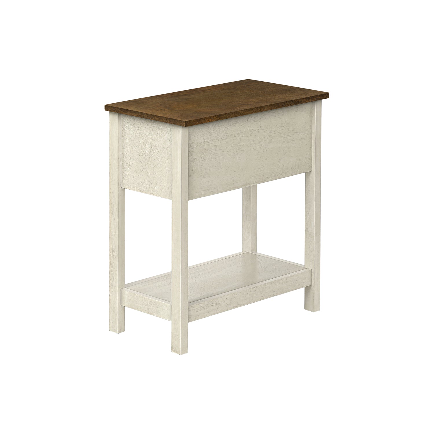 I 3962 - Table D'appoint, Bout, Table D'appoint, 2 Niveaux, Étroit, Chambre À Coucher, Lampe, Tiroir De Rangement, Placage Blanc Antique, Placage Brun, Transitionnel - Simple Boutique