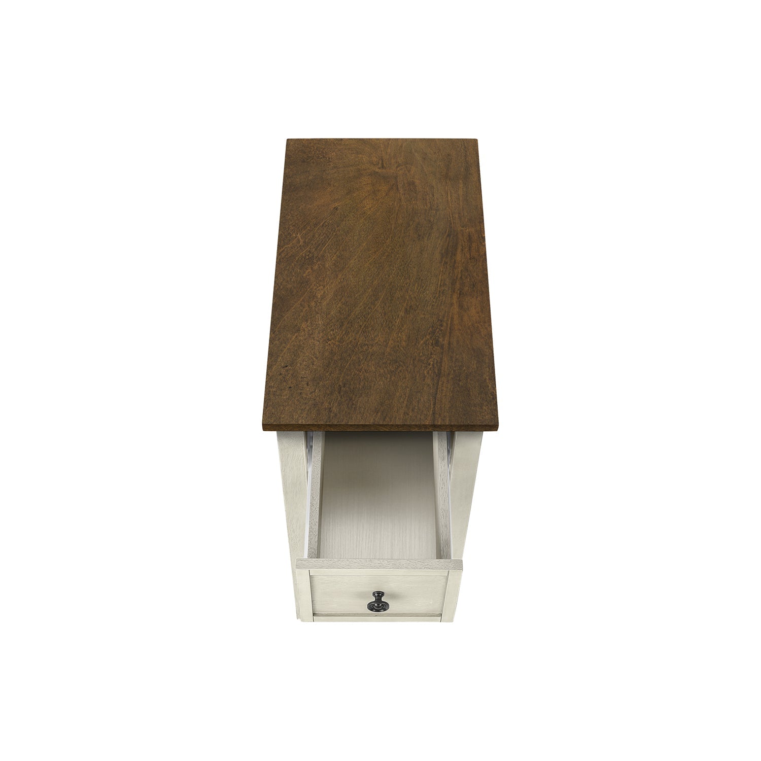 I 3962 - Table D'appoint, Bout, Table D'appoint, 2 Niveaux, Étroit, Chambre À Coucher, Lampe, Tiroir De Rangement, Placage Blanc Antique, Placage Brun, Transitionnel - Simple Boutique