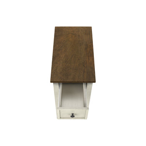 I 3962 - Table D'appoint, Bout, Table D'appoint, 2 Niveaux, Étroit, Chambre À Coucher, Lampe, Tiroir De Rangement, Placage Blanc Antique, Placage Brun, Transitionnel - Simple Boutique
