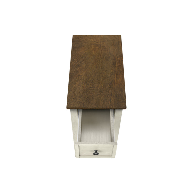 I 3962 - Table D'appoint, Bout, Table D'appoint, 2 Niveaux, Étroit, Chambre À Coucher, Lampe, Tiroir De Rangement, Placage Blanc Antique, Placage Brun, Transitionnel - Simple Boutique