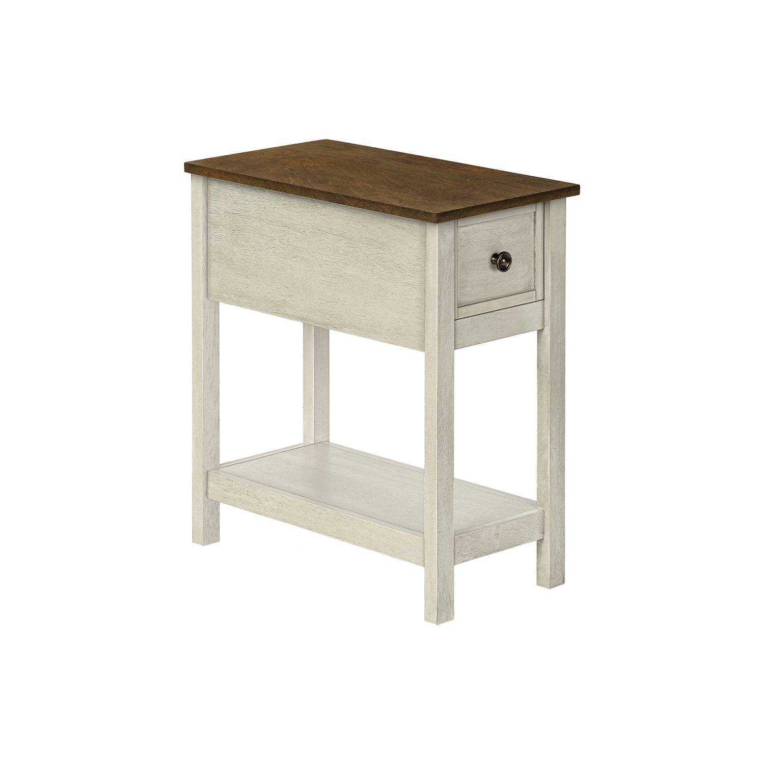 I 3962 - Table D'appoint, Bout, Table D'appoint, 2 Niveaux, Étroit, Chambre À Coucher, Lampe, Tiroir De Rangement, Placage Blanc Antique, Placage Brun, Transitionnel - Simple Boutique