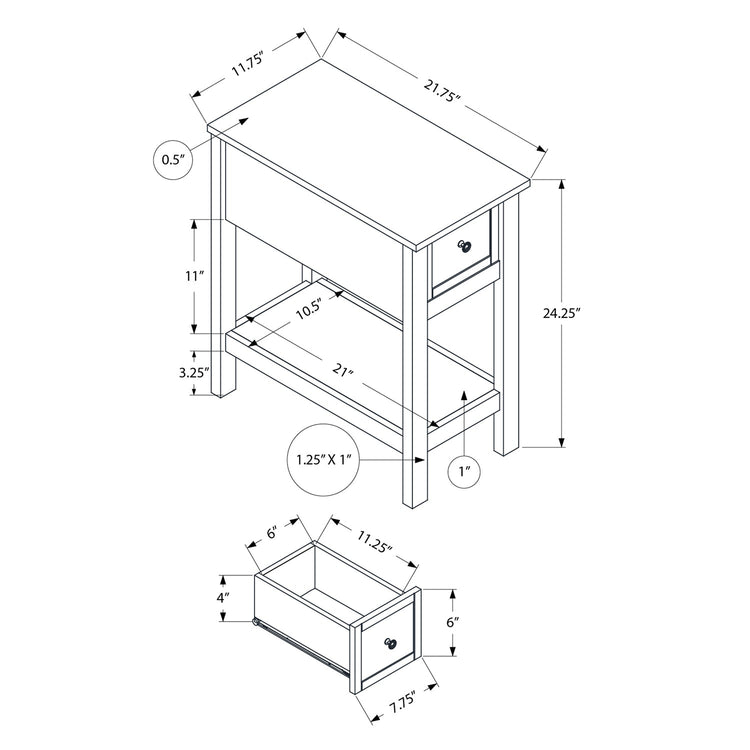 I 3963 - Table D'appoint, Bout, Table D'appoint, 2 Niveaux, Étroit, Chambre À Coucher, Lampe, Tiroir De Rangement, Placage Gris, Transitionnel - Simple Boutique