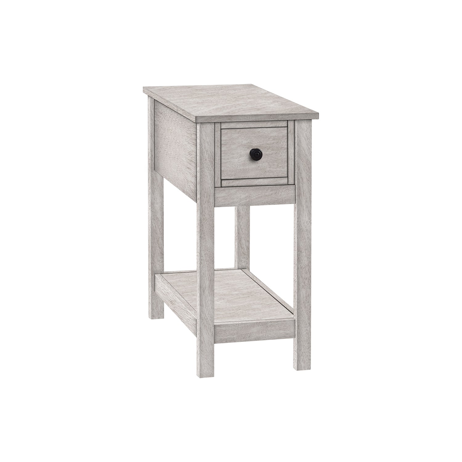 I 3963 - Table D'appoint, Bout, Table D'appoint, 2 Niveaux, Étroit, Chambre À Coucher, Lampe, Tiroir De Rangement, Placage Gris, Transitionnel - Simple Boutique