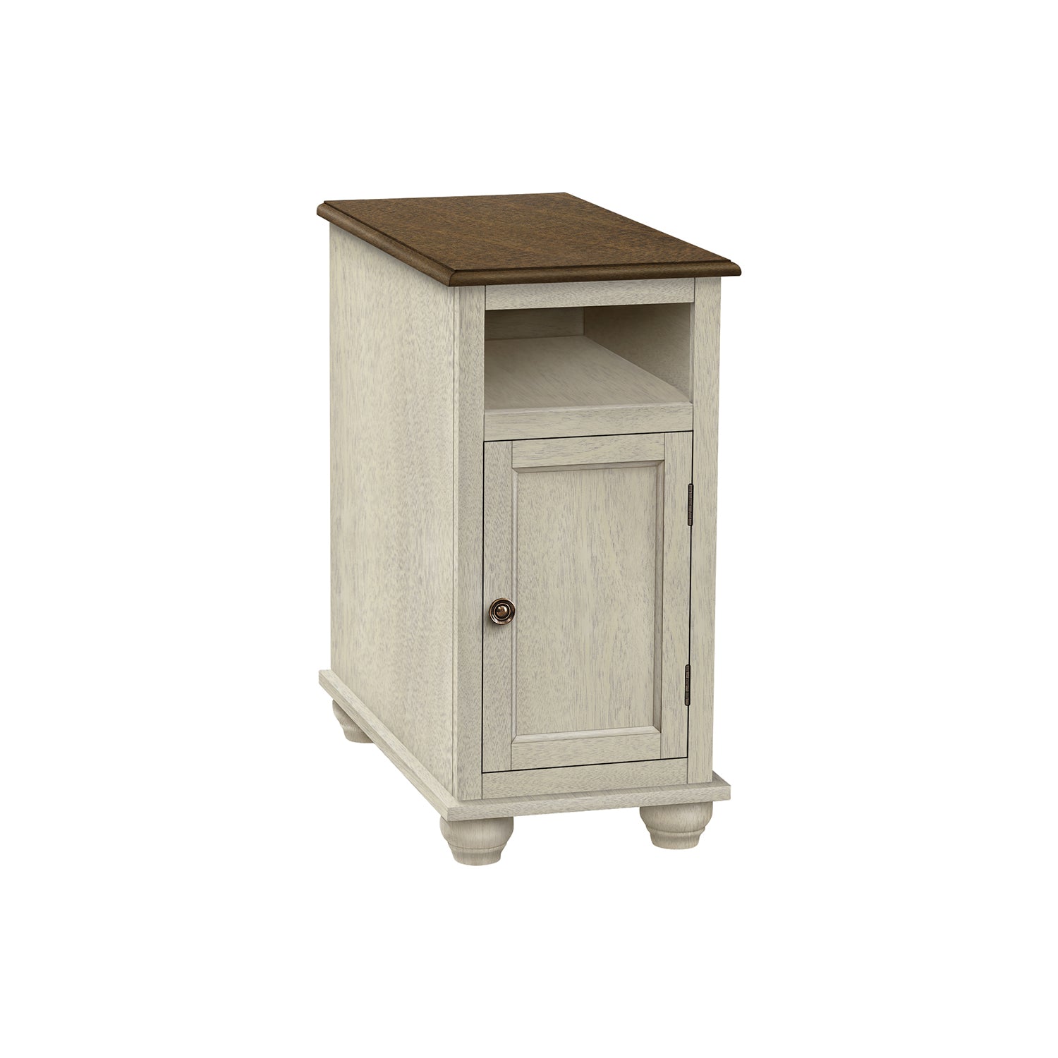 I 3965 - Table D'appoint, Bout, Table D'appoint, Chambre À Coucher, Table De Nuit, Étroit, Lampe, Rangement, Placage Blanc Antique, Placage Brun, Traditionnel - Simple Boutique