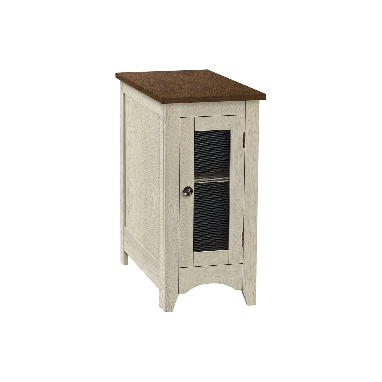 I 3966 - Table D'appoint, Bout, Table D'appoint, Étroit, Table De Nuit, Chambre À Coucher, Lampe, Rangement, Placage Blanc Antique, Placage Brun, Transitionnel - Simple Boutique