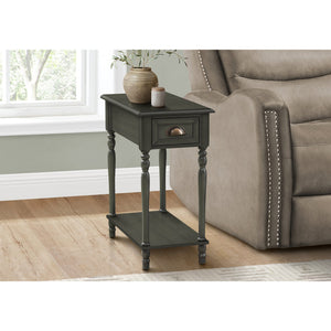 I 3968 - Table D'appoint, 2 Niveaux, Table D'appoint, Bout, Étroit, Table De Nuit, Chambre À Coucher, Lampe, Tiroir De Rangement, Placage Vert, Traditionnel - Simple Boutique