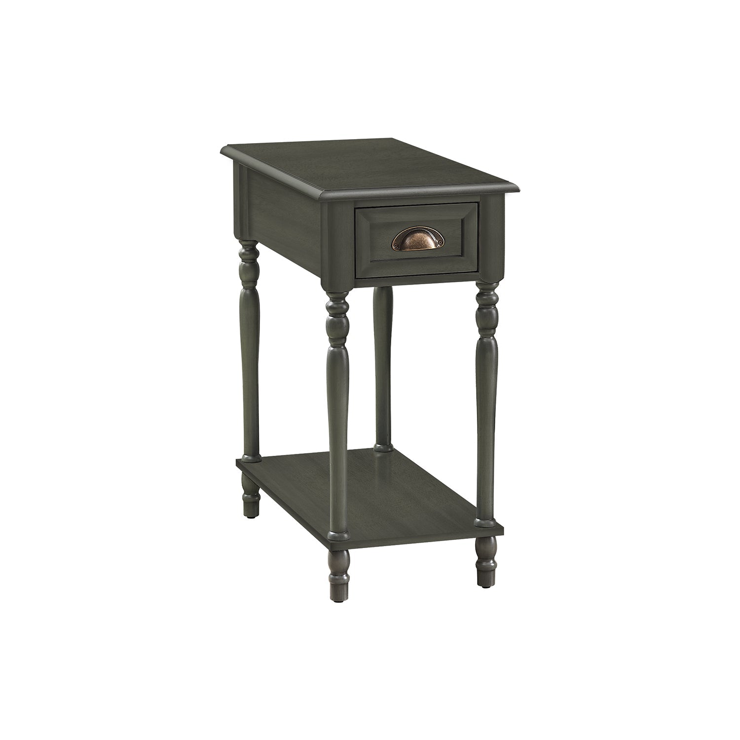 I 3968 - Table D'appoint, 2 Niveaux, Table D'appoint, Bout, Étroit, Table De Nuit, Chambre À Coucher, Lampe, Tiroir De Rangement, Placage Vert, Traditionnel - Simple Boutique