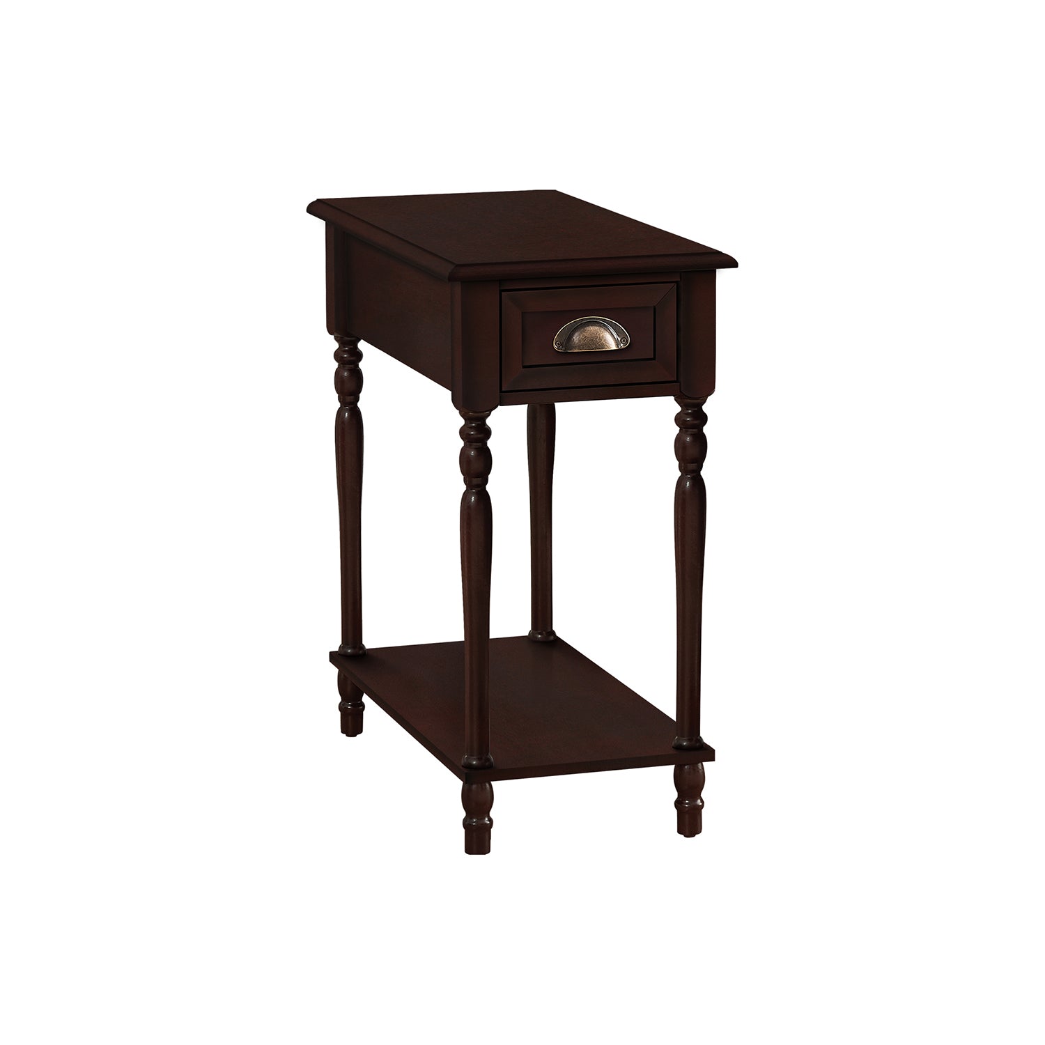I 3969 - Table D'appoint, 2 Niveaux, Table D'appoint, Bout, Étroit, Table De Nuit, Chambre À Coucher, Lampe, Tiroir De Rangement, Placage Brun, Traditionnel - Simple Boutique