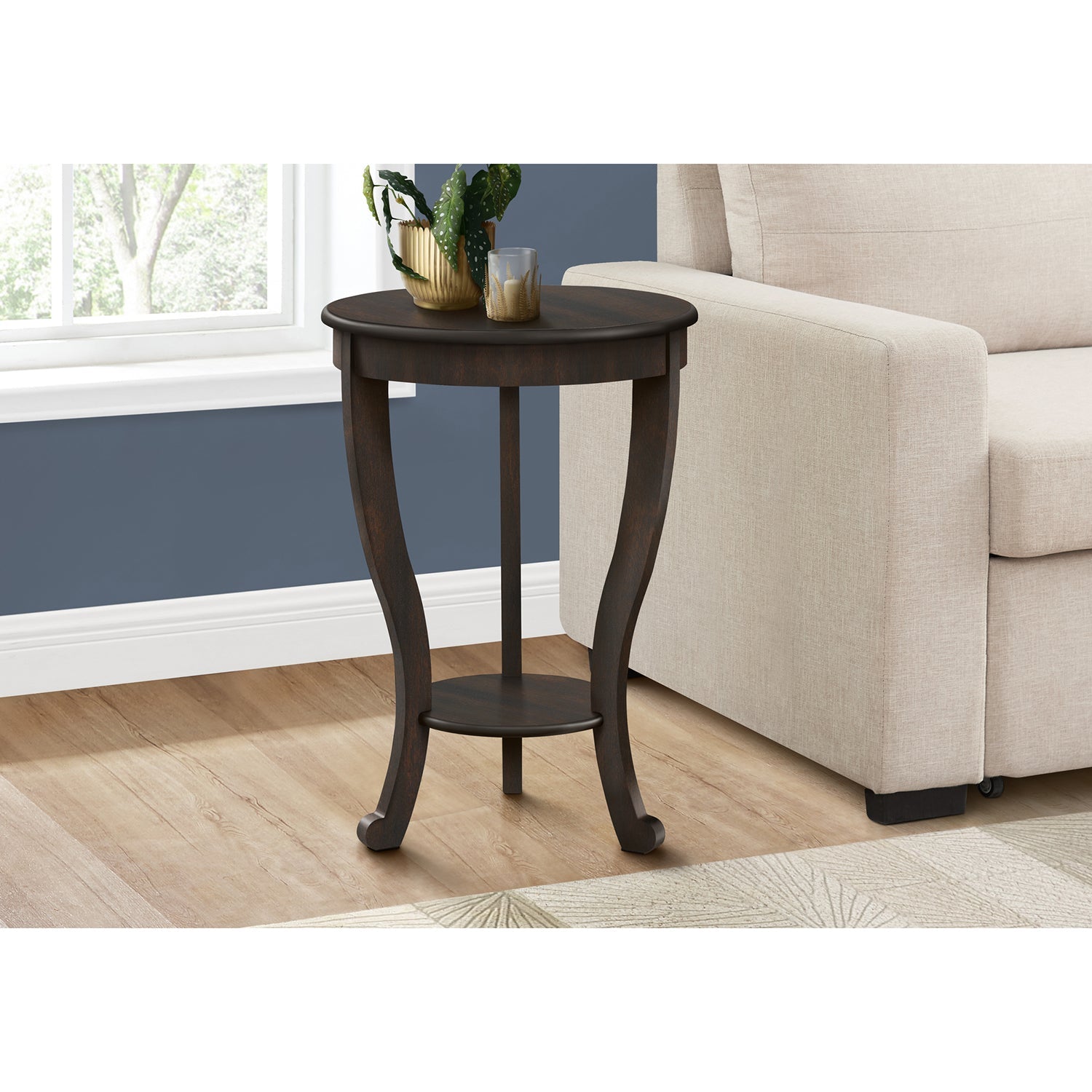 I 3974 - Table D'appoint, 2 Niveaux, Chambre À Coucher, Bout, Lampe, Table De Nuit, Rond, Table D'appoint, Placage Brun, Traditionnel - Simple Boutique