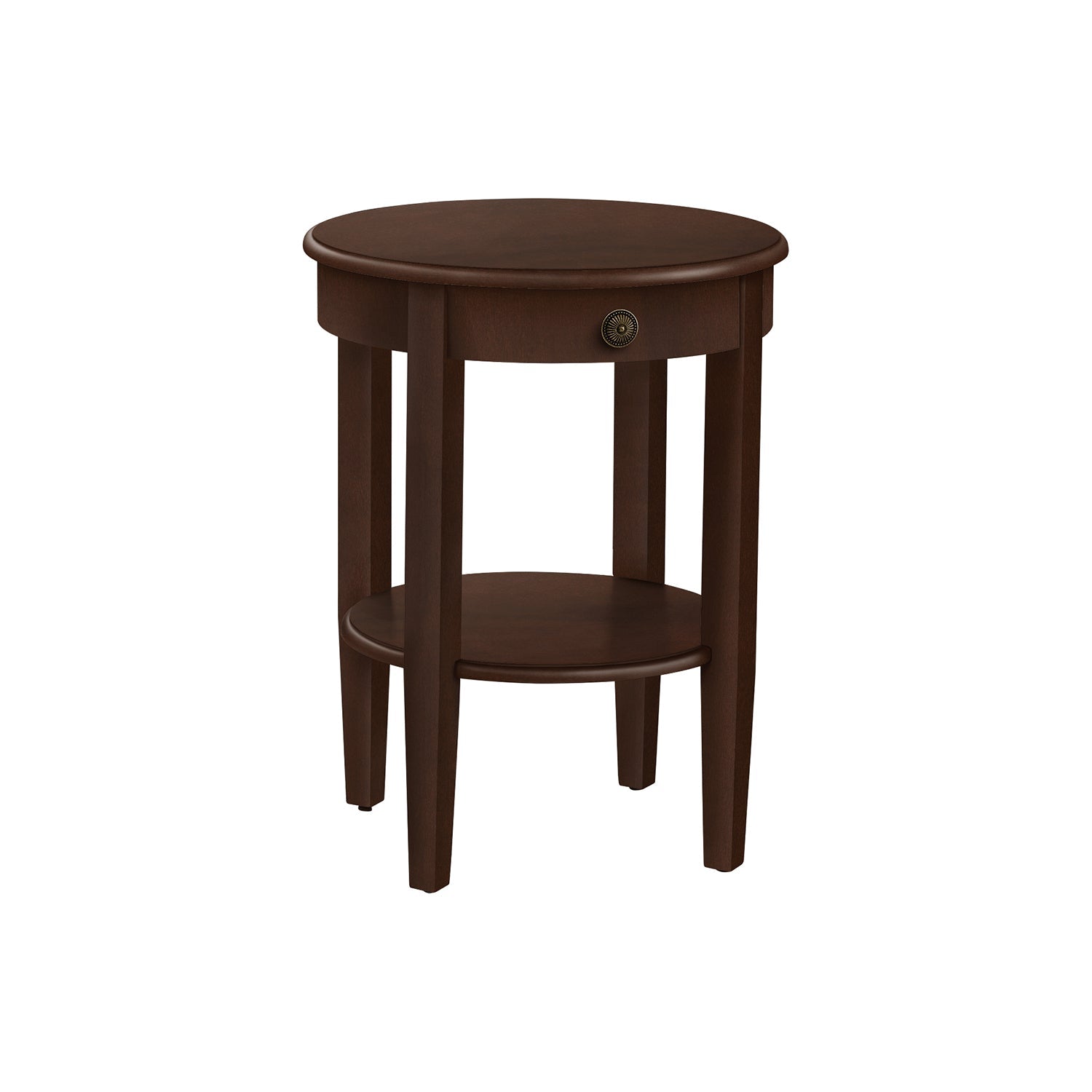 I 3975 - Table D'appoint, 2 Niveaux, Bout, Table D'appoint, Rond, Table De Nuit, Chambre À Coucher, Lampe, Placage Brun, Transitionnel - Simple Boutique