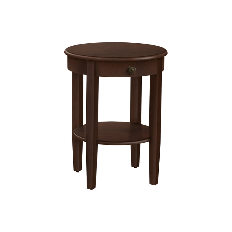 I 3975 - Table D'appoint, 2 Niveaux, Bout, Table D'appoint, Rond, Table De Nuit, Chambre À Coucher, Lampe, Placage Brun, Transitionnel - Simple Boutique