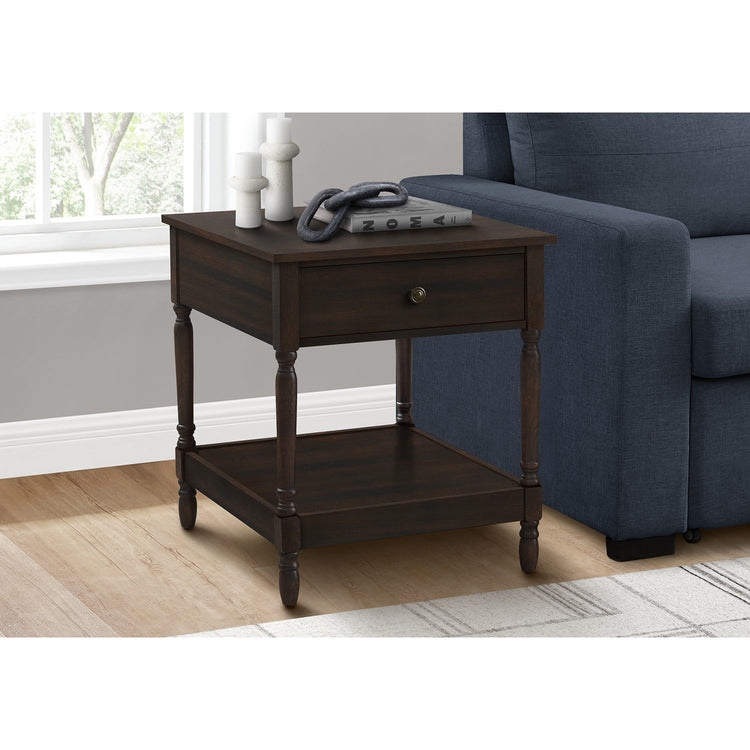 I 3976 - Table D'appoint, 2 Niveaux, Bout, Table D'appoint, Carré, Table De Nuit, Chambre À Coucher, Lampe, Placage Brun, Traditionnel - Simple Boutique