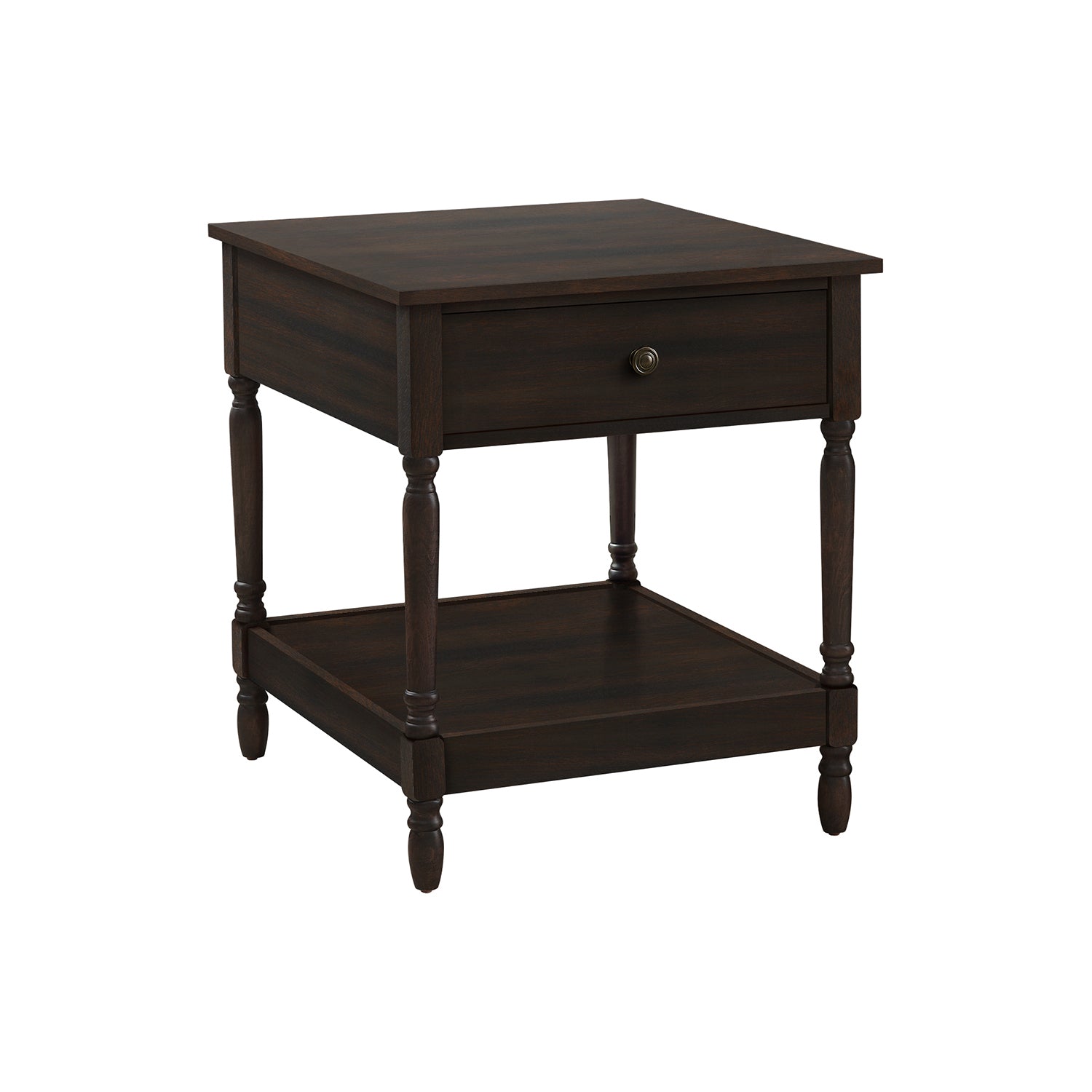 I 3976 - Table D'appoint, 2 Niveaux, Bout, Table D'appoint, Carré, Table De Nuit, Chambre À Coucher, Lampe, Placage Brun, Traditionnel - Simple Boutique