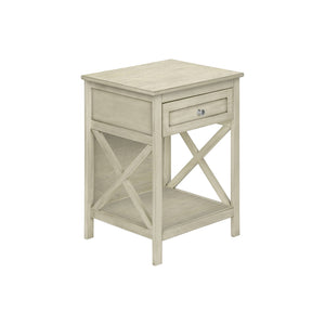 I 3984 - Table D'appoint, Bout, Table D'appoint, 2 Niveaux, Chambre À Coucher, Table De Nuit, Lampe, Tiroir De Rangement, Placage Blanc Antique, Transitionnel - Simple Boutique