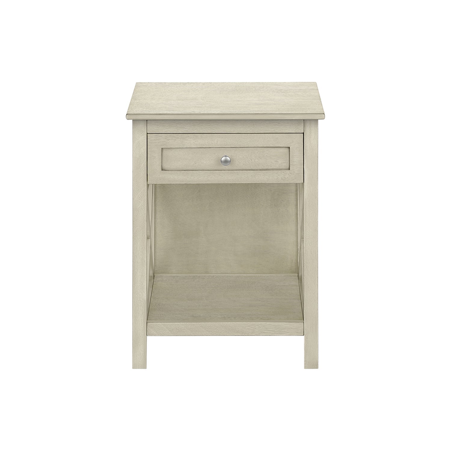 I 3984 - Table D'appoint, Bout, Table D'appoint, 2 Niveaux, Chambre À Coucher, Table De Nuit, Lampe, Tiroir De Rangement, Placage Blanc Antique, Transitionnel - Simple Boutique
