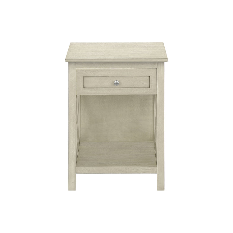 I 3984 - Table D'appoint, Bout, Table D'appoint, 2 Niveaux, Chambre À Coucher, Table De Nuit, Lampe, Tiroir De Rangement, Placage Blanc Antique, Transitionnel - Simple Boutique